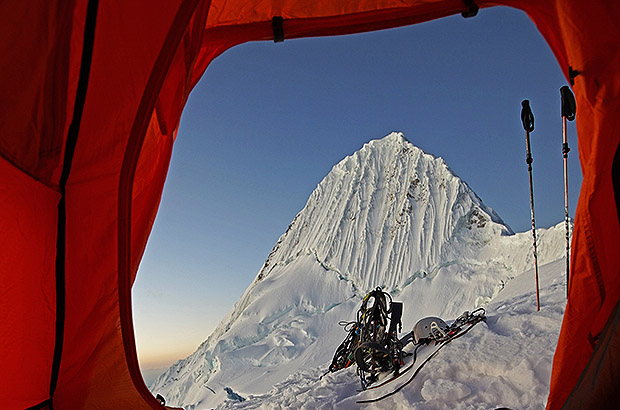 The summit of Nevado Alpamayo in Peru is a dream peak, the most beautiful mountain in the world