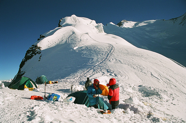 High camp 6400 m the the Korzhenevskaya Peak 7105 m climbing route in the Pamirs