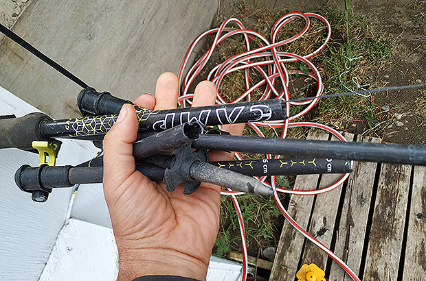 Fragments of super-expensive CAMP carbon trekking poles that did not survive the 3-day approach to the route to Cerro Torre in Patagonia