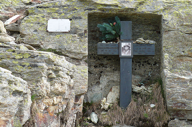 A modest memorial at the base of Mount Matterhorn - in memory of its famous pioneer