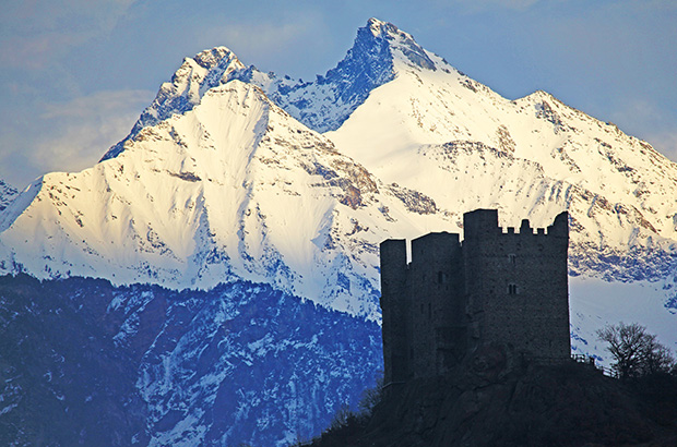 Medieval Ussel castle in Chatillon in the Val d'Aosta valley. Our Matterhorn climb from Italy begins and ends here