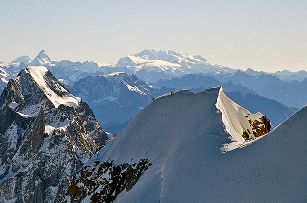 Climbing Mont Blanc. Far away - Monte Rosa Massif and Matterhorn