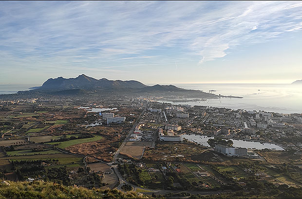 View of the eastern tip of the island of Mallorca and the town of Alcudia