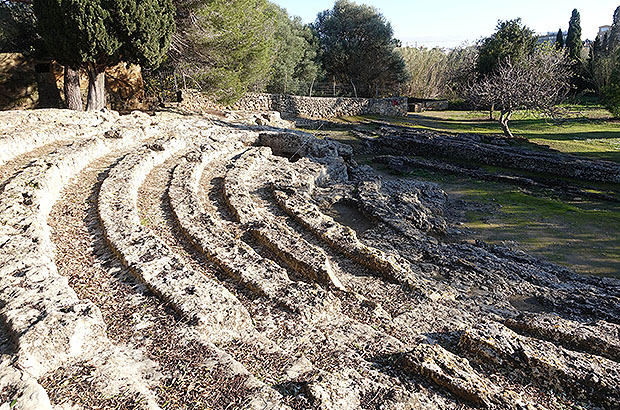 The ruins of a Roman amphitheater near the town of Alcudia in Mallorca