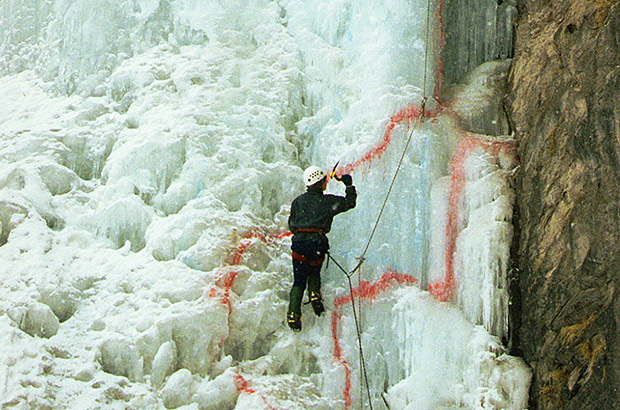 Iceclimbing competition route on the natural terrain